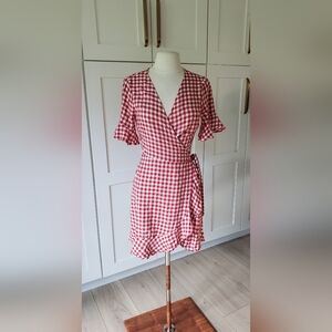 Gingham Mini Dress Red Cotton Candy Womens M Wrap Farmers Market BBQ Sundress